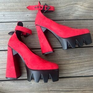 lamoda faux suede red platform heels size 9 dolls kill
